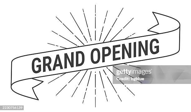 stockillustraties, clipart, cartoons en iconen met grand opening - banner with sunbursts on white background - openingsevenement