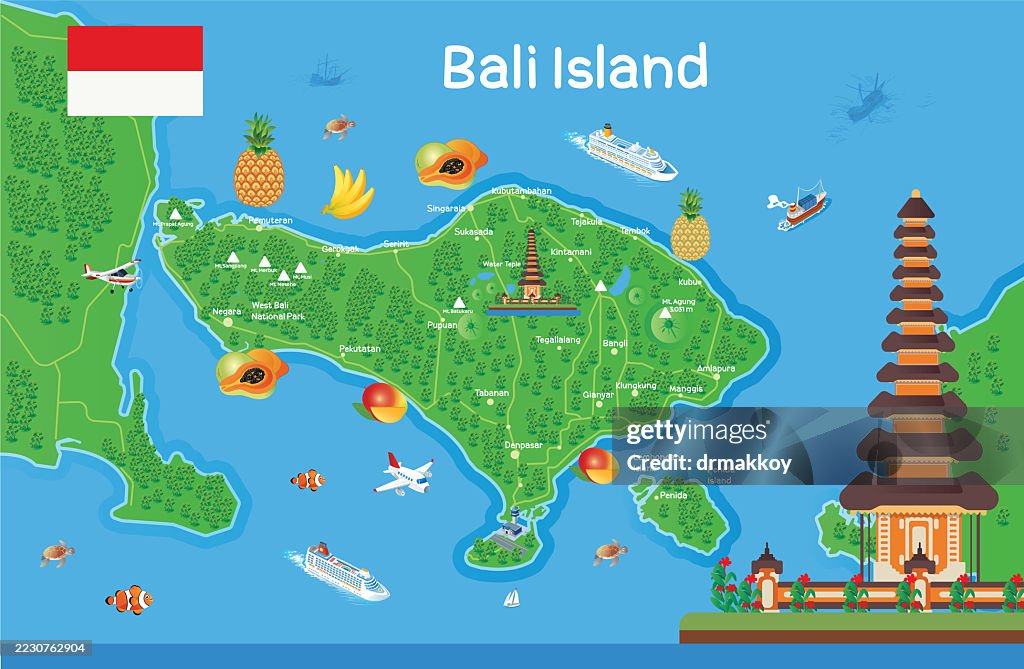 Mapa de Bali con el Templo del Agua de Bali
