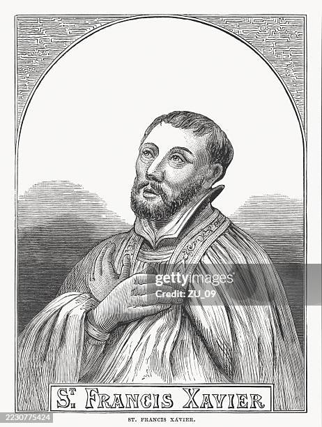 hl. franz xaver (1506-1552), christlicher missionar, holzstich, veröffentlicht 1899 - heiliger stock-grafiken, -clipart, -cartoons und -symbole
