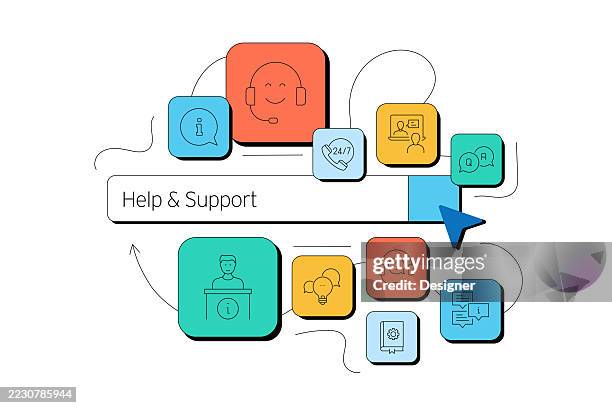 help and support related vector illustration. assistance, care, advice, communication, connection. - prop stock illustrations