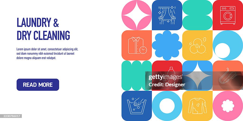 Laundry and Dry Cleaning Related Vector Illustration. Service, Clean, Clothes, Textile, Garment, Ironing, Washing