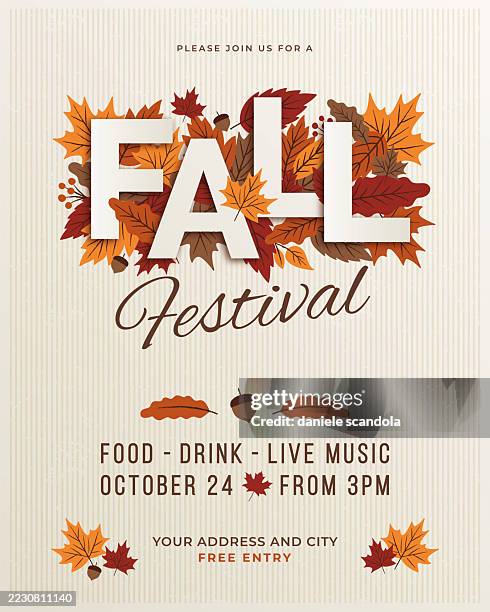 fall festival poster template. - herbst stock-grafiken, -clipart, -cartoons und -symbole