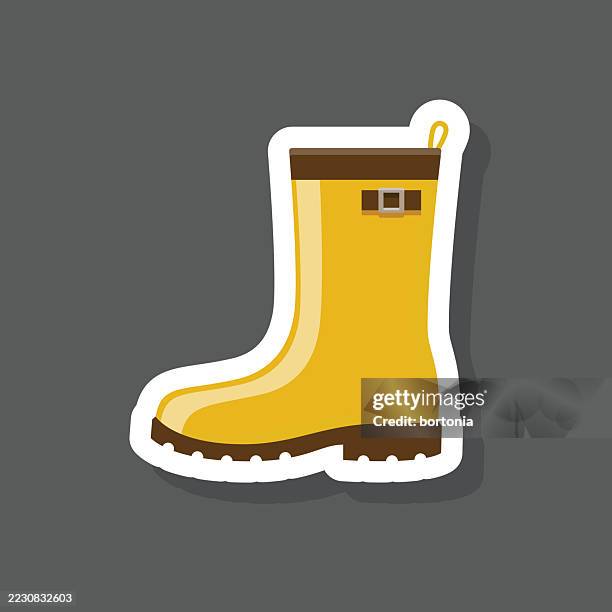 rain boot sticker icon - yellow rain boot stock illustrations