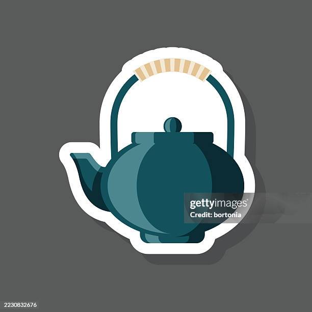 tea kettle sticker icon - boiling kettle stock illustrations