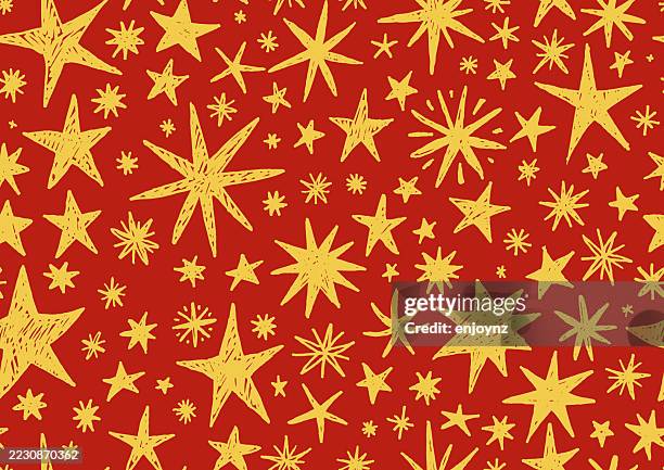 lustiger nahtloser roter und goldener sternenhintergrund - weihnachtsmarkt stock-grafiken, -clipart, -cartoons und -symbole