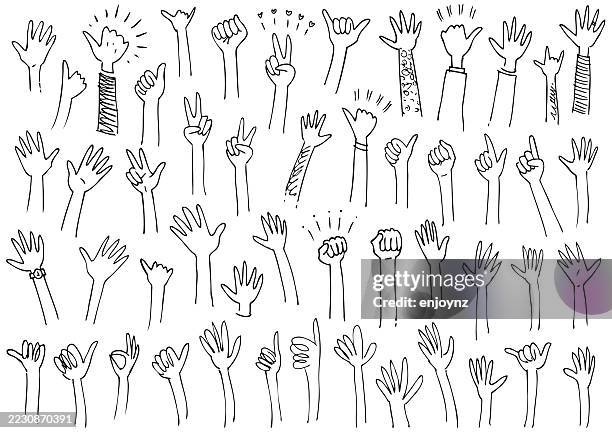 comic style children's drawing hands and arm sketches - thumbs up line stock illustrations