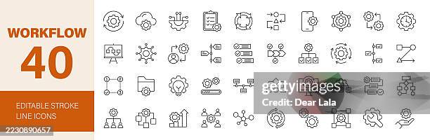 stockillustraties, clipart, cartoons en iconen met workflow line editable icons set. - stroomschema