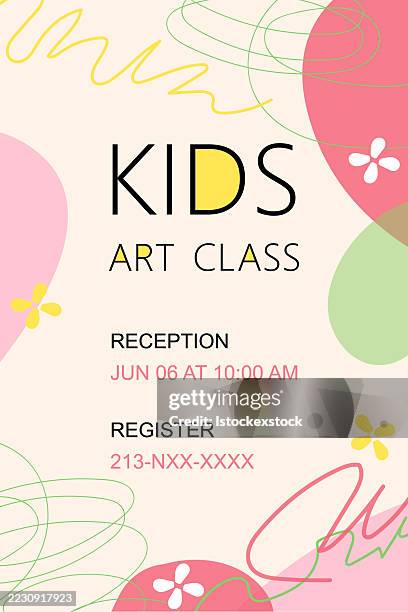 kids art class flyer. creative workshop for young creators. - artist studio stock illustrations