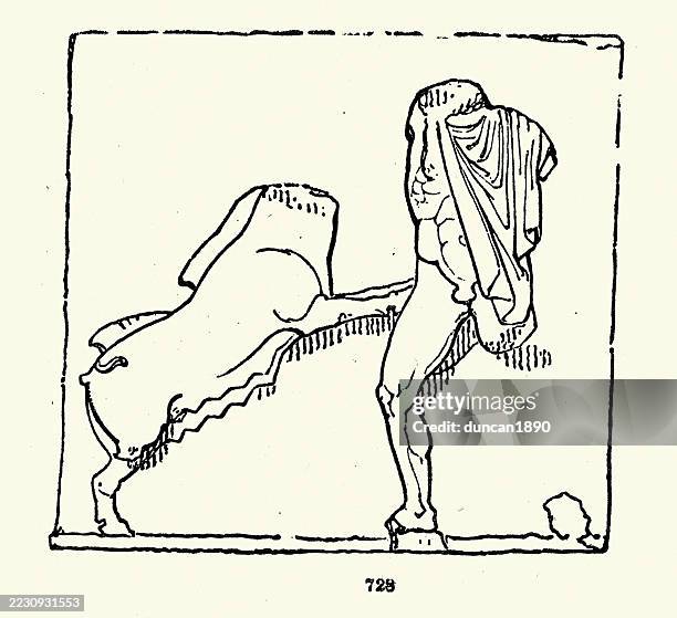 ancient greek sculptures from the temple of hephaestus, or theseus, athens, greece, - hephaestus statue stock illustrations