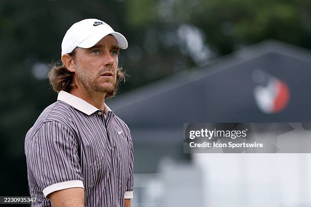 Tommy Fleetwood of England walks off the No. 16 tee box during the third round of the PGA Tour Championship, August 23, 2025 at East Lake Golf Club...