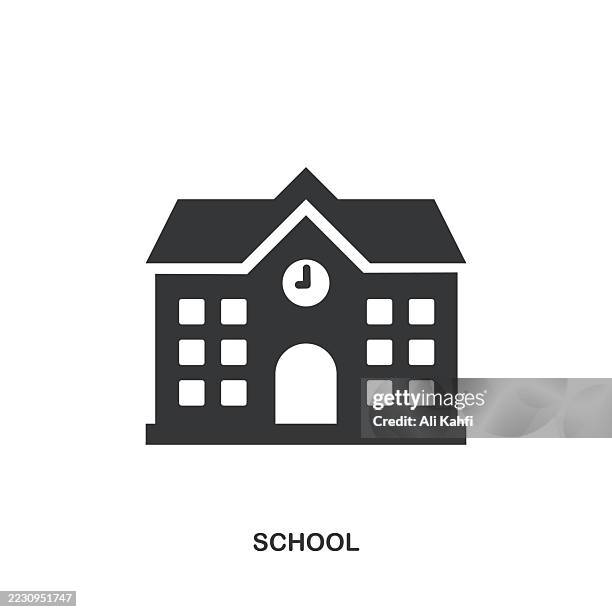ilustraciones, imágenes clip art, dibujos animados e iconos de stock de icono de glifo sólido de la escuela. icono sólido que se puede aplicar en cualquier lugar, simple, pixel perfect y estilo moderno. - edificio escolar