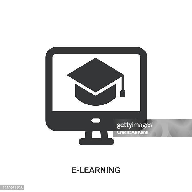 e-learning glyph solid icon. solid icon that can be applied anywhere, simple, pixel perfect and modern style. - teacher computer screen stock illustrations