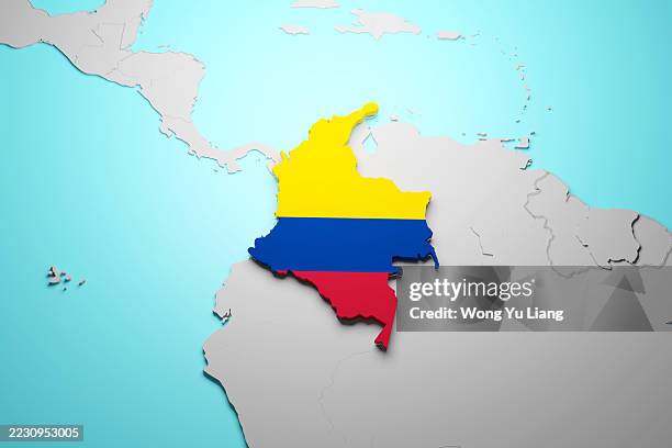 colombia map with flag - bandera colombia fotografías e imágenes de stock