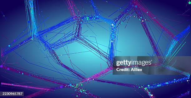 abstract geometric network of colorful intersecting lines on gradient background - purple ombre stock illustrations