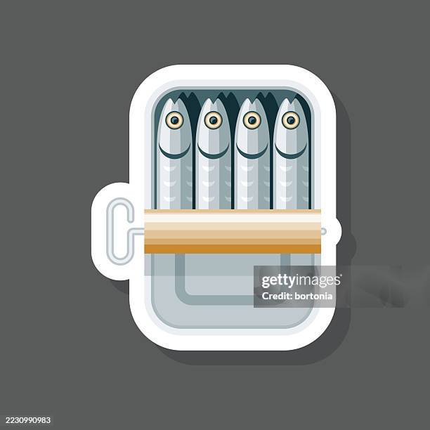 canned fish sticker icon - sardine can stock illustrations