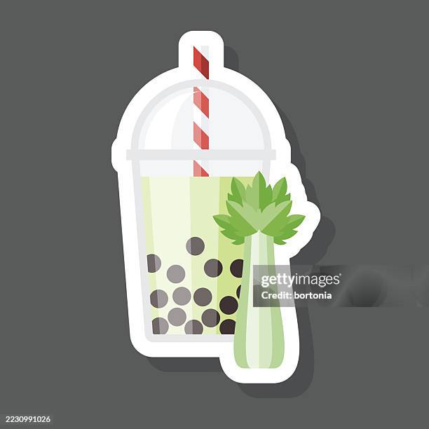 celery bubble tea boba sticker icon - bubble tea stock illustrations