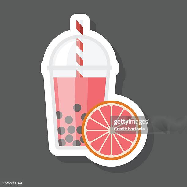 grapefruit bubble tea boba sticker icon - grapefruit juice stock illustrations