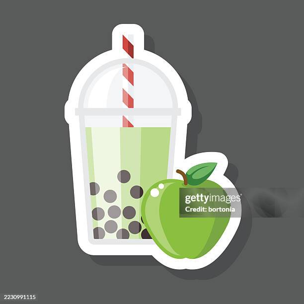 green apple bubble tea boba sticker icon - bubble tea stock illustrations