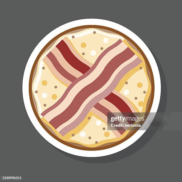 bacon and egg breakfast bagel sticker icon - scrambled eggs stock illustrations