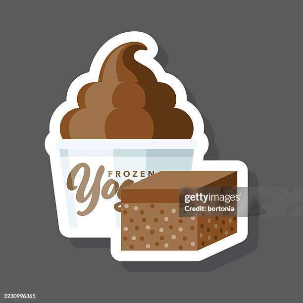chocolate brownie frozen yogurt sticker icon - yoghurt pot stock illustrations