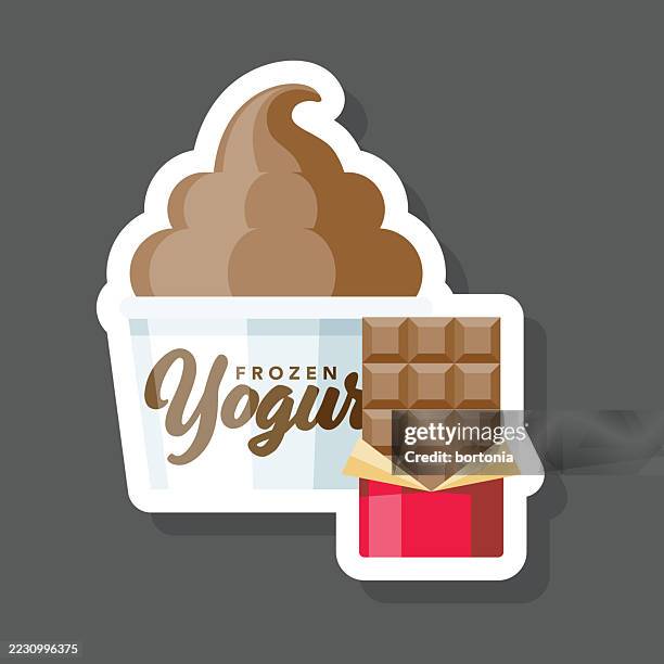 chocolate frozen yogurt sticker icon - yogurt container stock illustrations