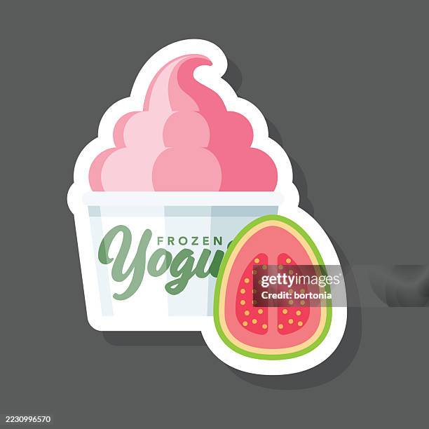 guava frozen yogurt sticker icon - yoghurt pot stock illustrations