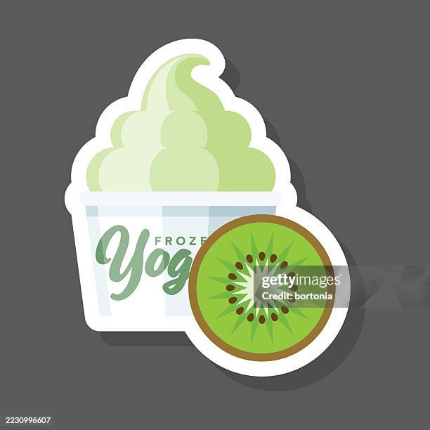 kiwi frozen yogurt sticker icon - yoghurt pot stock illustrations