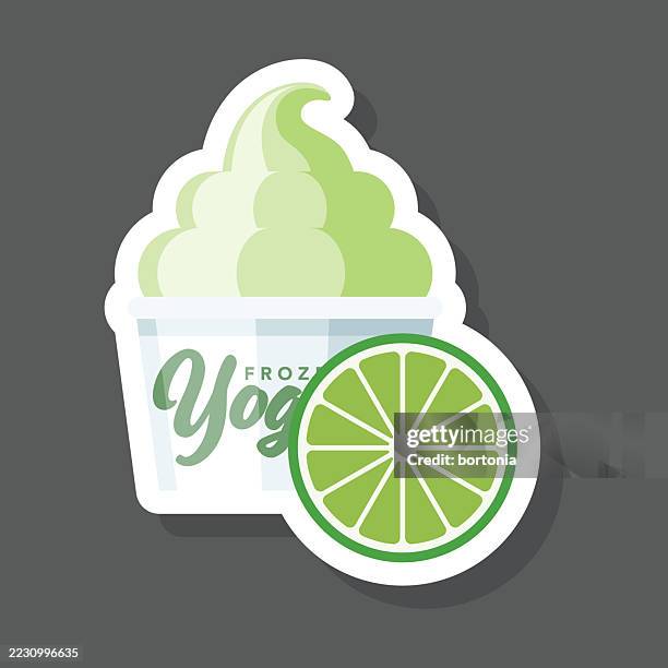 lime frozen yogurt sticker icon - yoghurt pot stock illustrations