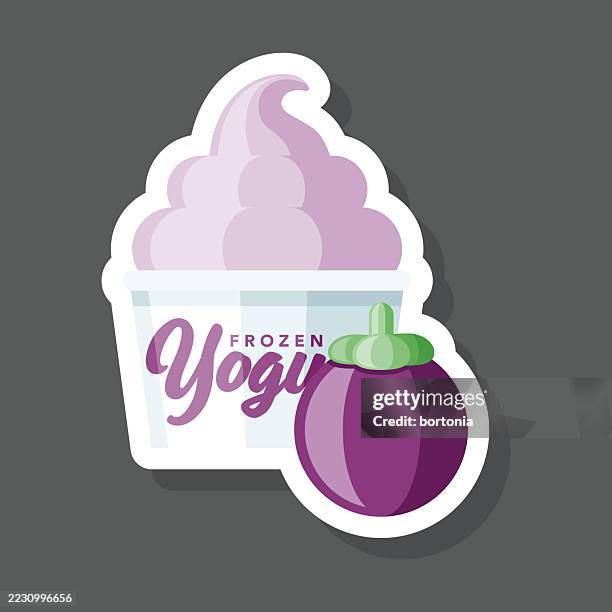 mangosteen frozen yogurt sticker icon - yoghurt pot stock illustrations