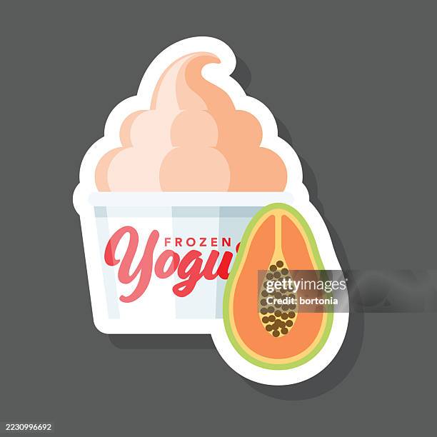 papaya frozen yogurt sticker icon - yoghurt pot stock illustrations