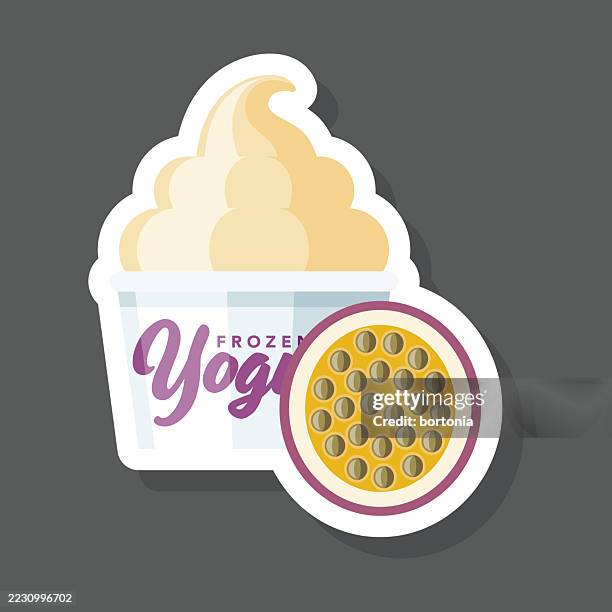 passion fruit frozen yogurt sticker icon - yoghurt pot stock illustrations