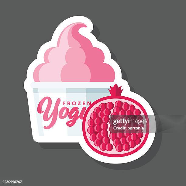 pomegranate frozen yogurt sticker icon - yoghurt pot stock illustrations