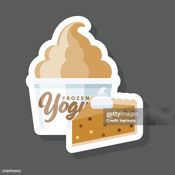 pumpkin pie spice frozen yogurt sticker icon - yoghurt pot stock illustrations