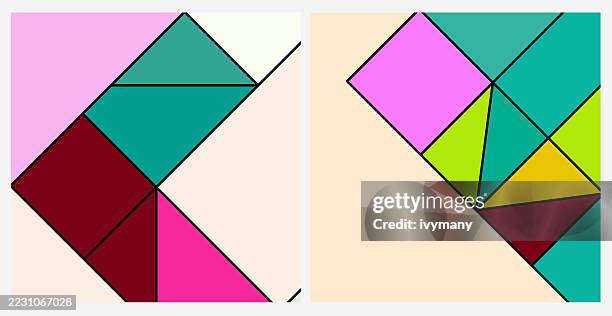 colorful tangram geometric flat design brain game vector illustraition background - tangram stock illustrations