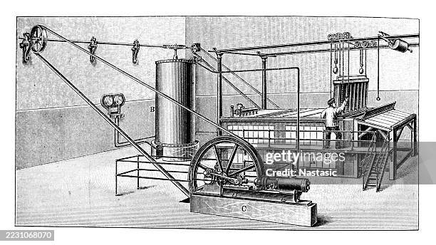 carbon dioxidev by vaaß and littmann. a: refrigerator, b: condenser, c: compression pump. - commercial ice maker stock illustrations