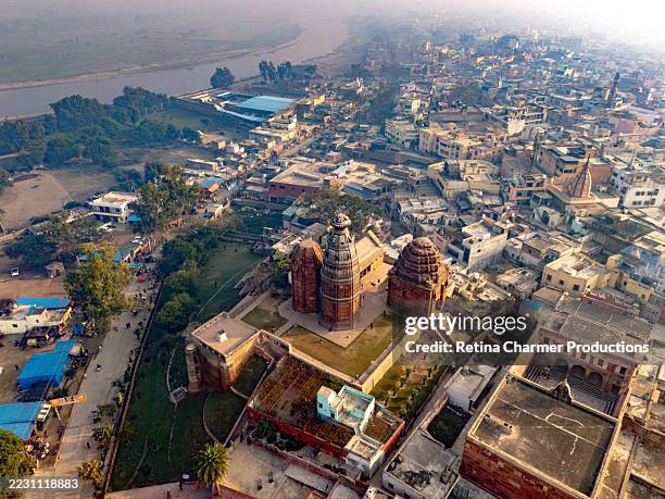 panoramic aerial view of vrindavan , uttar pradesh, india - vrindavan stock pictures, royalty-free photos & images
