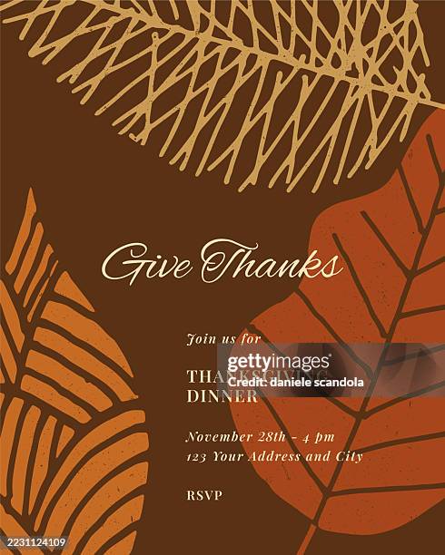 thanksgiving dinner invitation with leaves. - crown roast stock illustrations