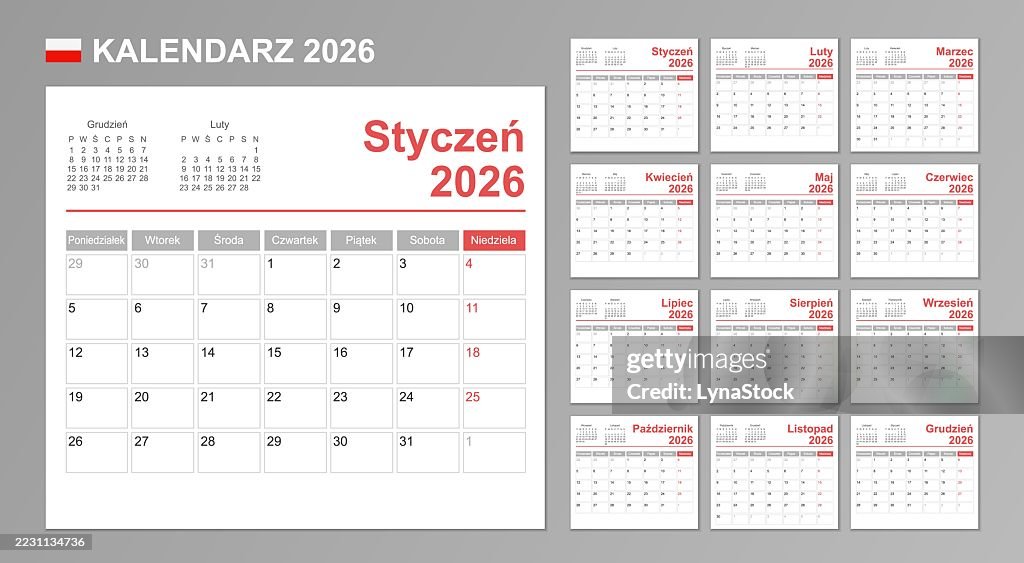 Polish Calendar For 2026 Week Starts On Monday Simple Vector Template polish-calendar-for-2026-week-starts-on-monday-simple-vector-template
