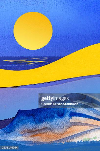 moon over the ocean - winter beach waves stock illustrations