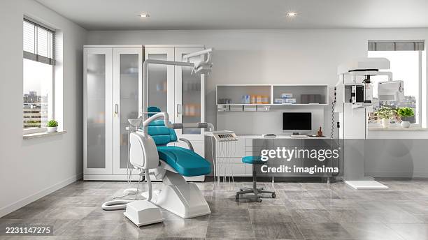 intérieur de cabinet dentaire moderne avec équipement - cabinet dentaire photos et images de collection