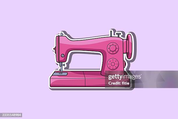 minimalist vector illustration of pink sewing machine in sticker style - sewing machine stock illustrations