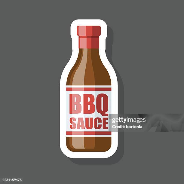 barbecue sauce condiment sticker icon - barbeque sauce stock illustrations