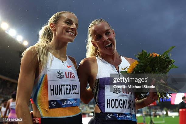 First placed Keely Hodgkinson poses for a photo alongside second placed Georgia Hunter Bell of Team Great Britain following the 800m Women Final...