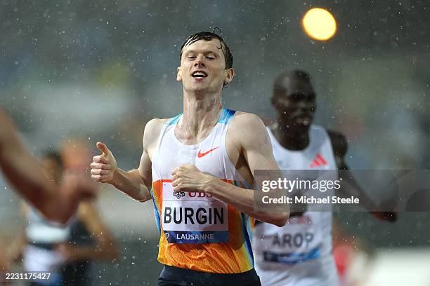 Max Burgin of Team Great Britain reacts after competing in the Men's 800m Final during the Athletissima, part of the 2025 Diamond League at Stade...