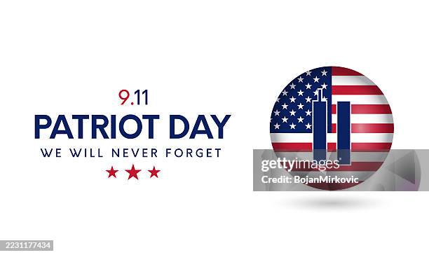 bildbanksillustrationer, clip art samt tecknat material och ikoner med patriot day card, 9/11, we will never forget. vector - twin towers manhattan