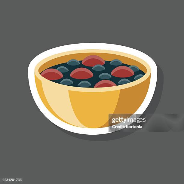 bean with puerco mexican food sticker icon - black bean soup stock illustrations