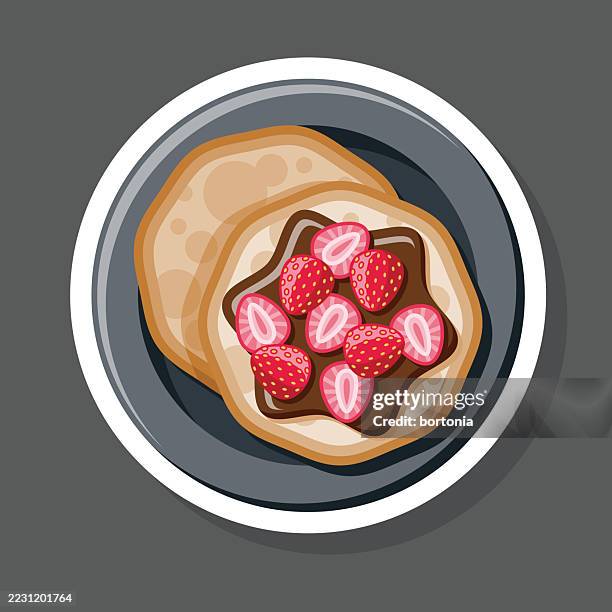 chocolate strawberry pancake sticker icon - strawberries overhead stock illustrations