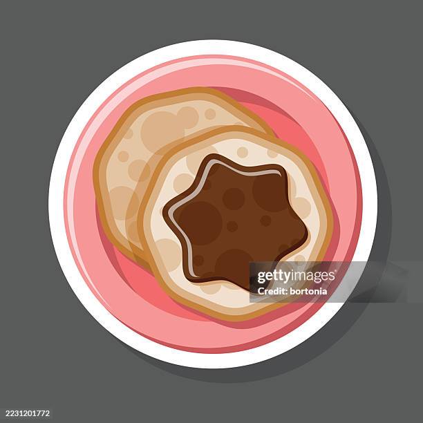 chocolate syrup pancake sticker icon - pancake stack stock illustrations