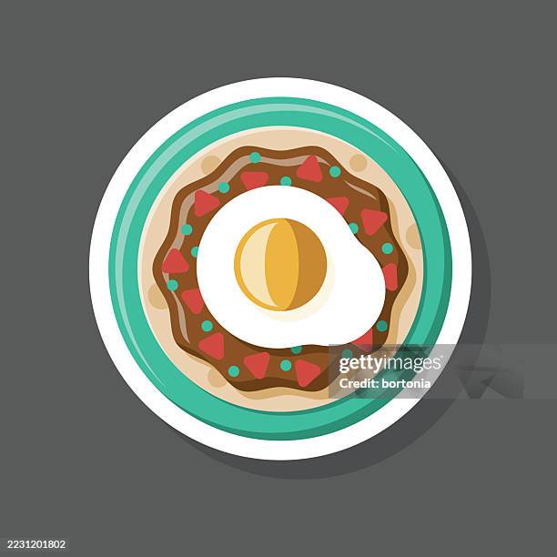 huevos rancheros mexican food sticker icon - huevos rancheros stock illustrations