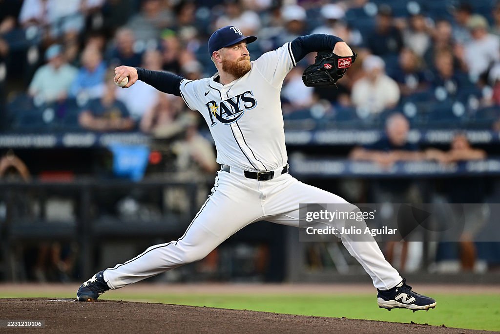 York Rasmussen Drew Rasmussen of the Tampa Bay Rays pitches in the first inning ...